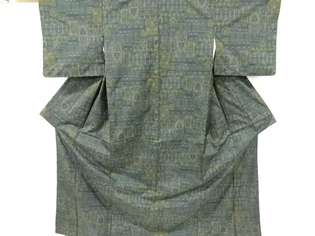 花唐草に抽象模様織り出し本場泥大島紬着物(5マルキ)